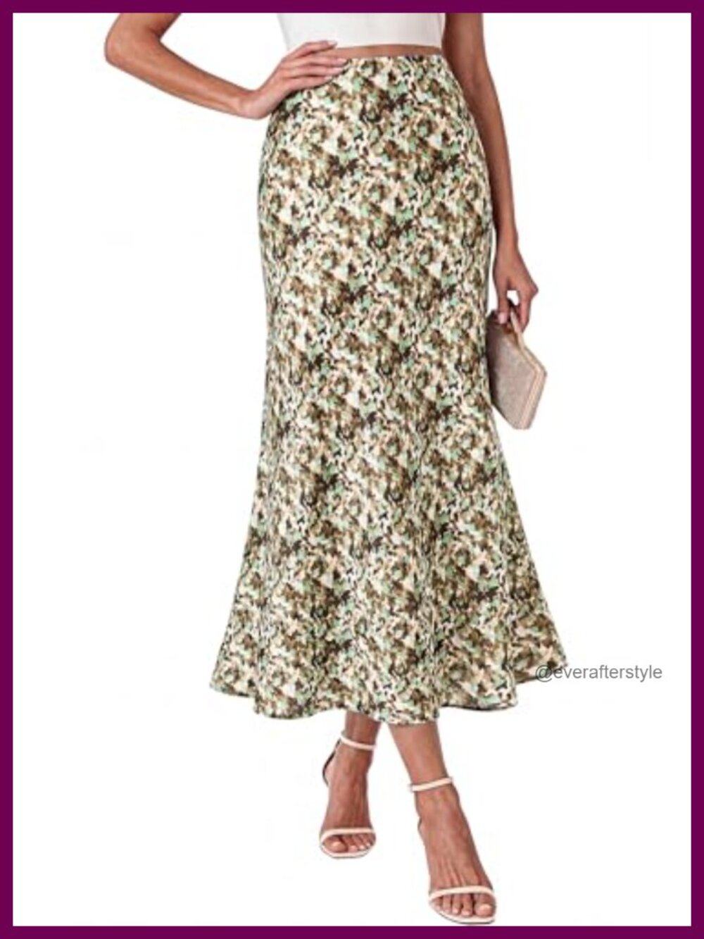 Satin Silk-Like Midi Skirt High Waist A-Line Night Out